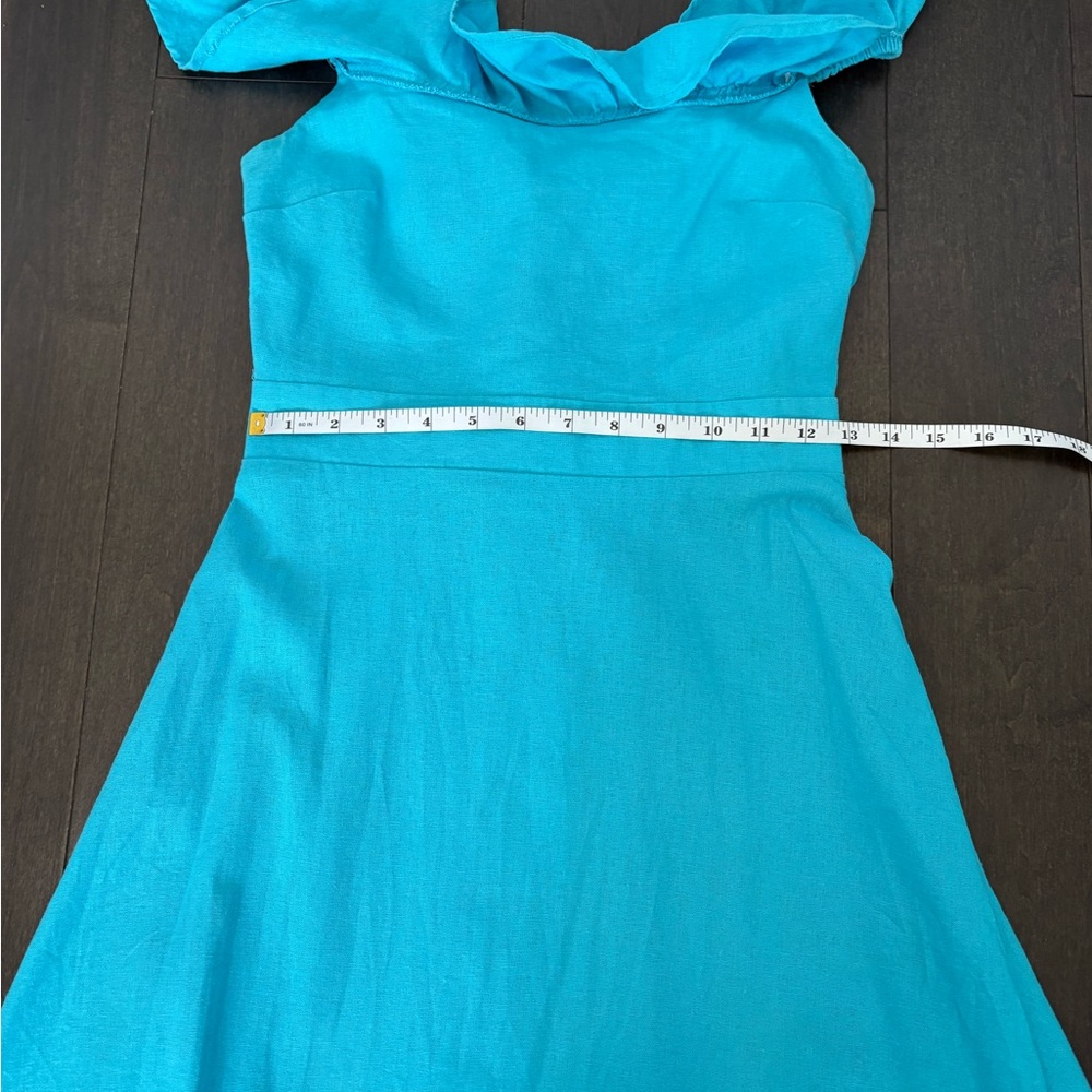 Blue Summer Ruffle Neck Sleeveless Fit & Flare Mini Dress Size S Beachy Vibrant - Picture 7 of 10